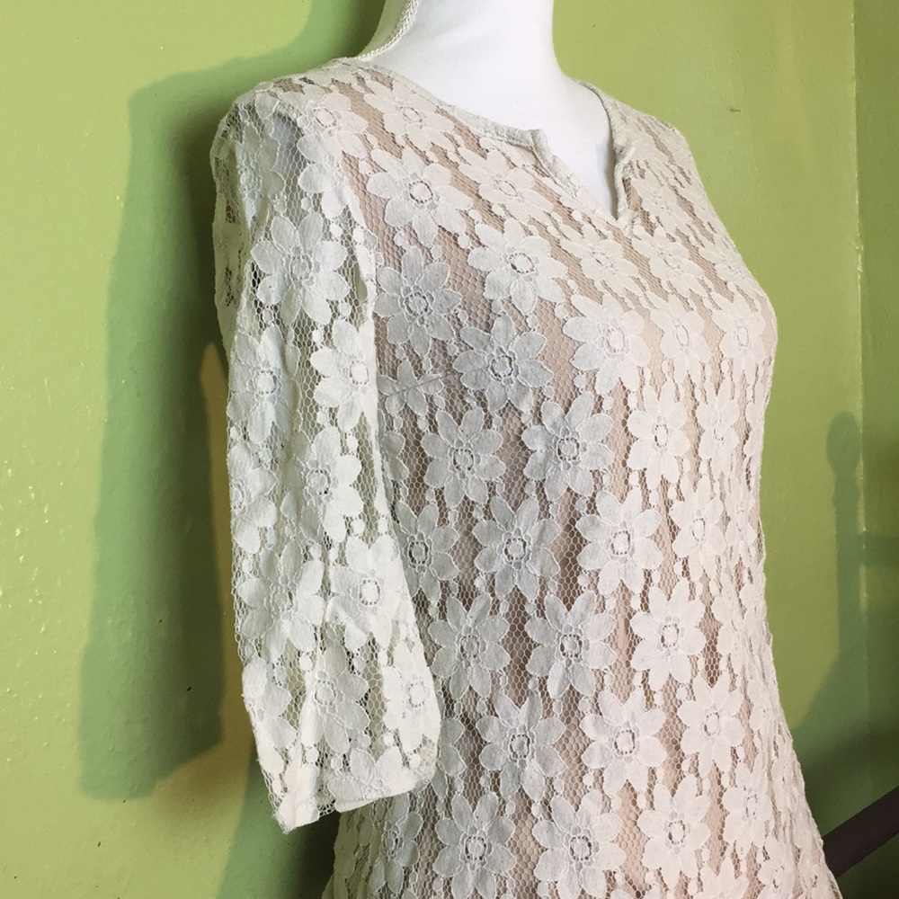 3/4 Sleeve Floral Lace Tunic Dress
